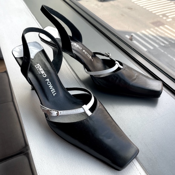 Yoriko Powell Made in Italy Vintage Leather Sling Back Heels - Picture 2 of 7